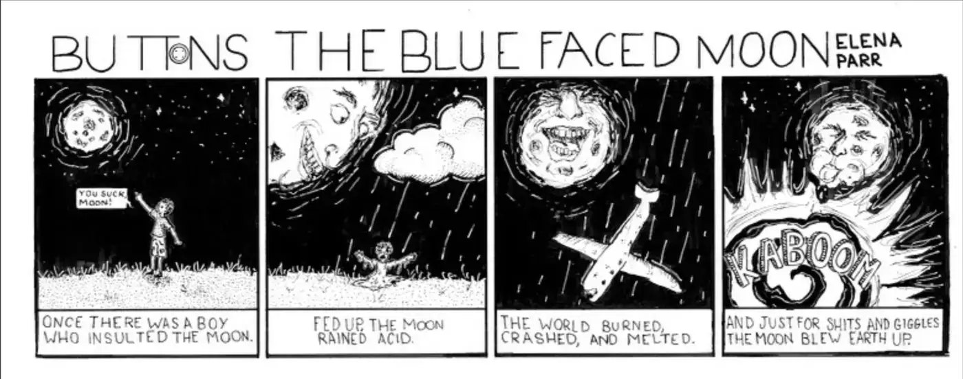 Buttons the Blue Faced Moon, a four-panel comic strip